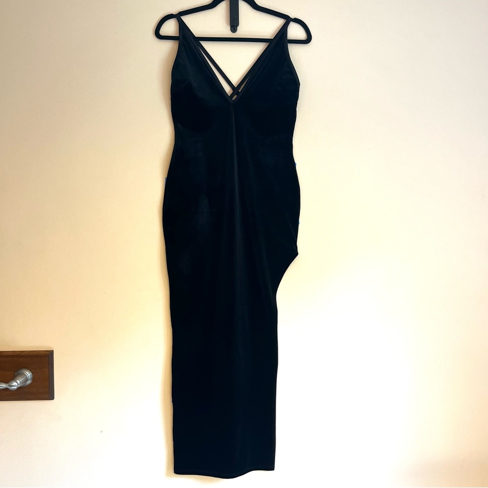 Bozzolo Dress, Black Velvet Backless Size L, Side Slit, Elegant, Wedding Guest